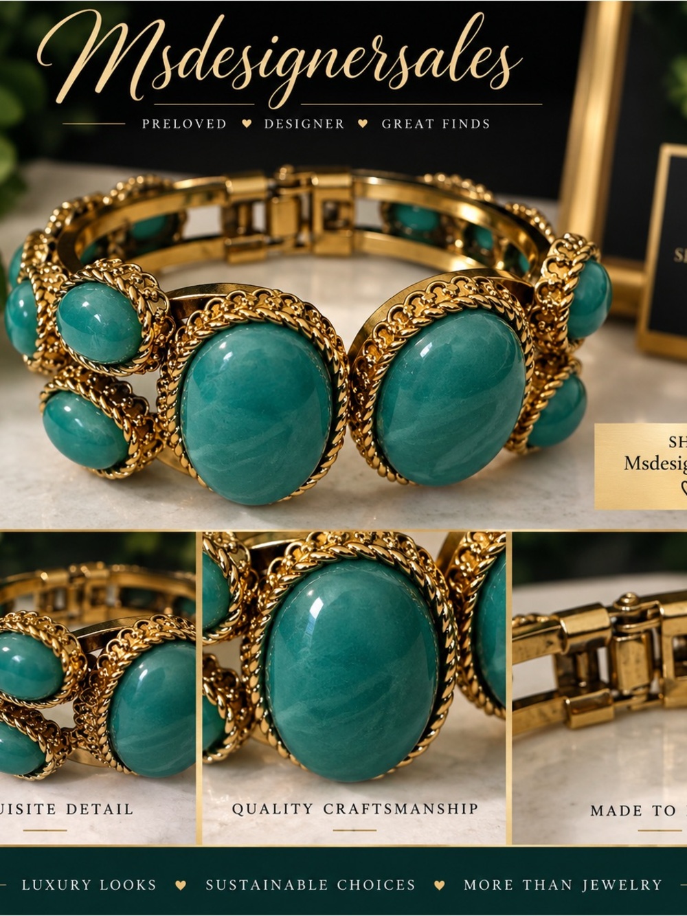 Banana Republic Gold Bracelet with Teal Cabochons